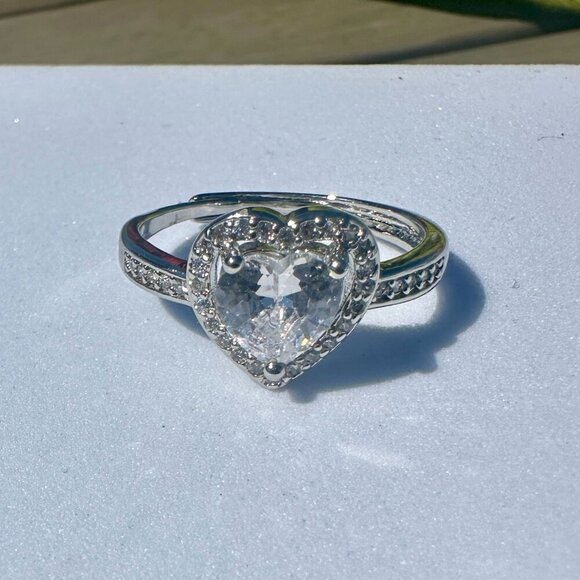 Heart-Shaped Sterling Silver & Cubic Zirconia Halo Engagement Ring - Picture 4 of 8